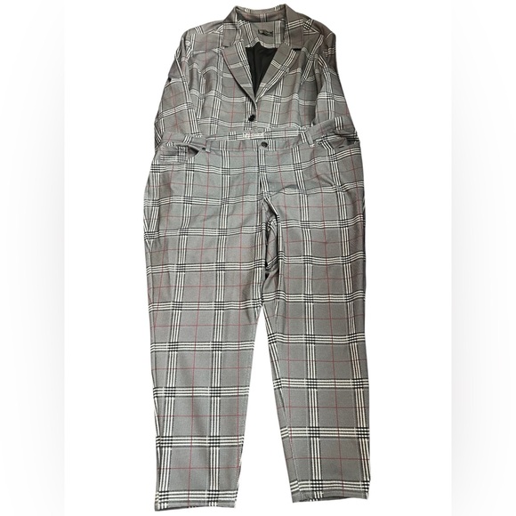 DG2 by Diane Gilman Women’s Suit Gray Plaid Blazer Pants Subtle Red Windowpane - Picture 9 of 12